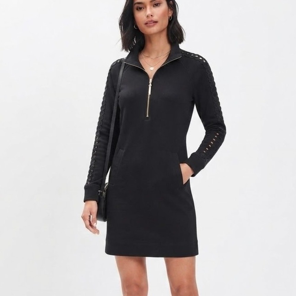 Lilly Pulitzer Skipper Popover Onyx Half Zip Eyelet Lace Mini Dress Sweater M